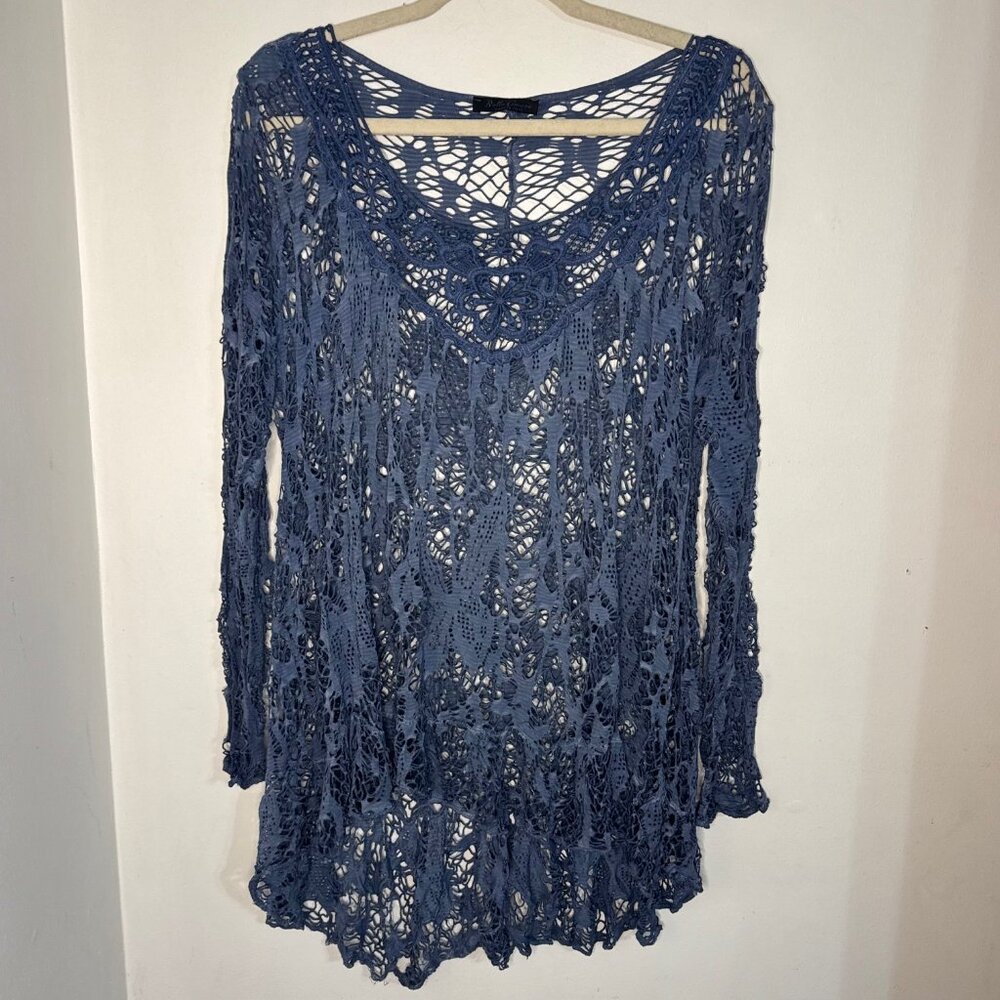 Bella Amore Made In Italy Blue Crochet Lace Boho Beachy Top No Size